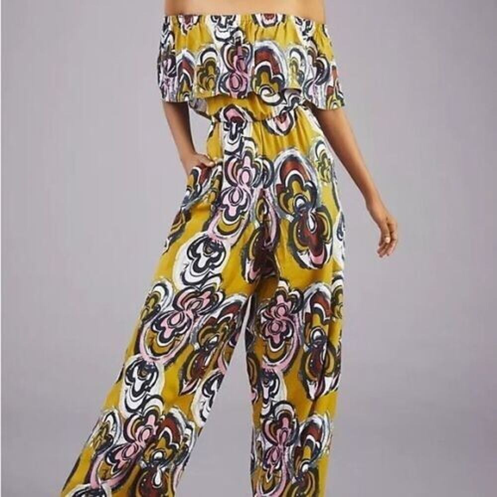 New Anthropologie Bel Kazan Lily Wide-Leg Jumpsuit $180 Size Small Abstract